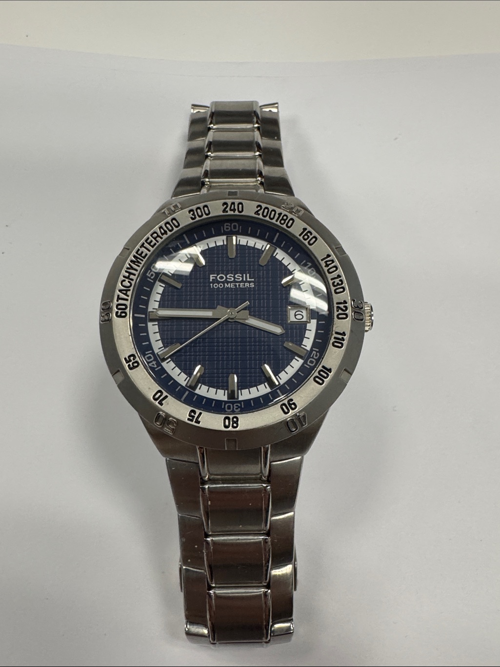 Fossil Stainless Steel Mens Watch With Blue Dial
